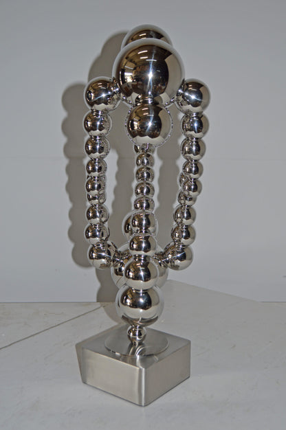 Modern Art Abstract Made of Chrome Balls Statue - Size: 11"L x 10"W x 22"H.