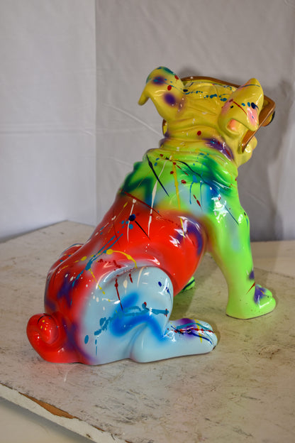 Multicolored Bulldog With Shades Resin Statue 16" x 9" x 13"H