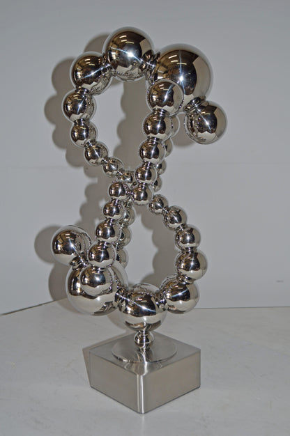 Modern Art Abstract Made of Chrome Balls Statue - Size: 11"L x 10"W x 22"H.