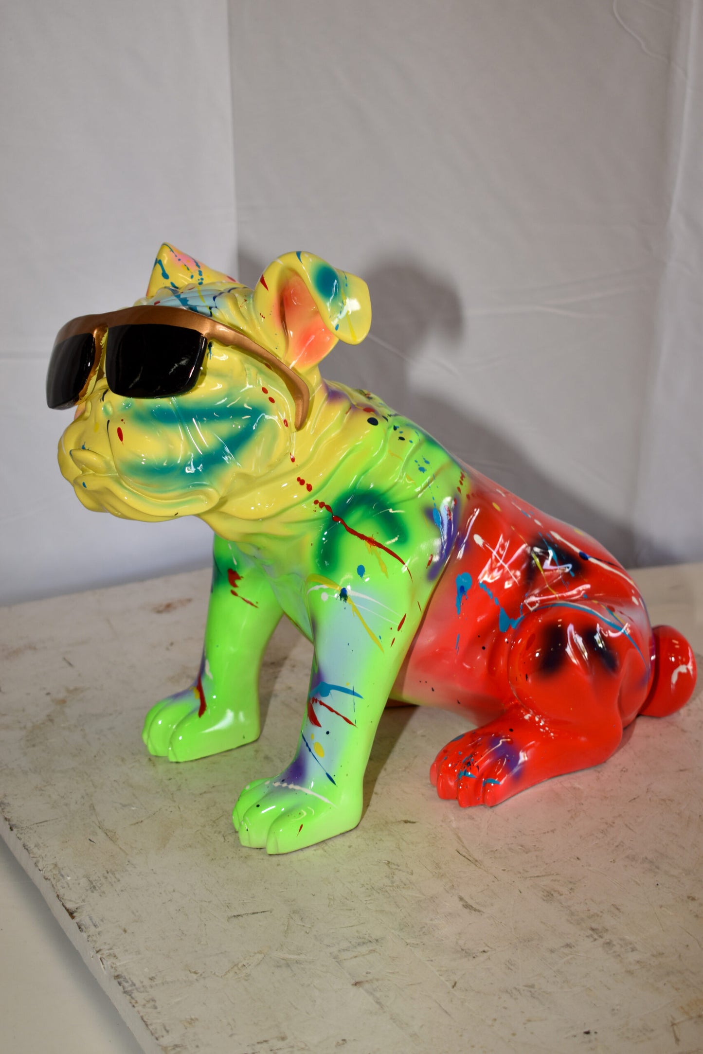 Multicolored Bulldog With Shades Resin Statue 16" x 9" x 13"H