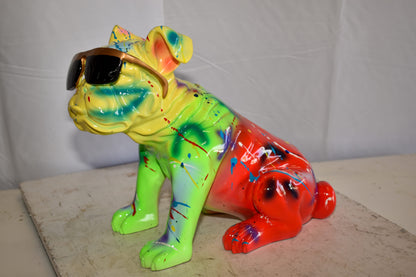 Multicolored Bulldog With Shades Resin Statue 16" x 9" x 13"H