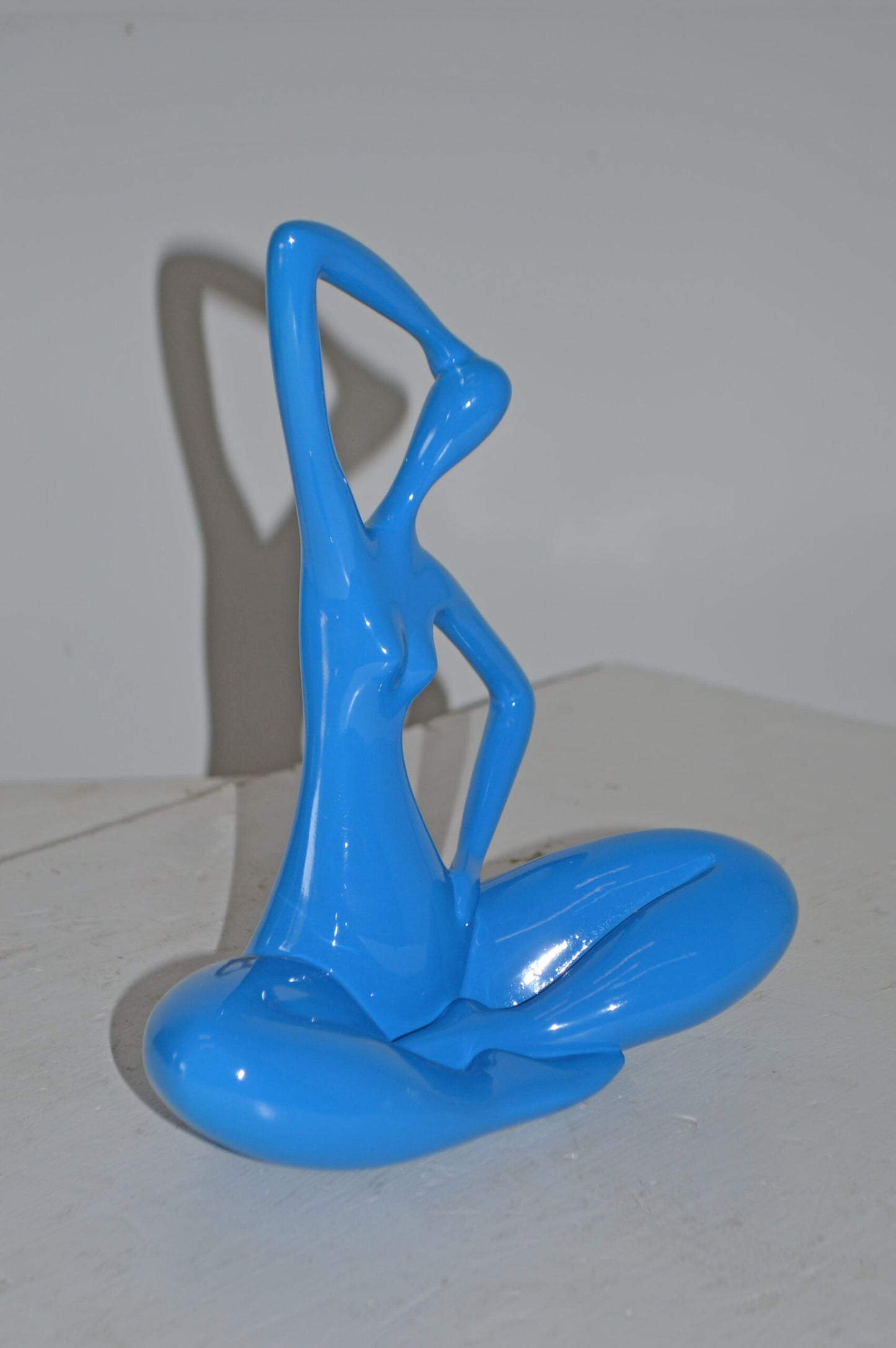 Modern Art Blue Ballet Dancer Sitting Resin Statue - Size: 9"L x 5"W x 11"H.