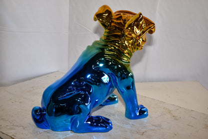 Ombre Blue Chrome Colored Bulldog Resin Statue 16" x 9" x 13"H