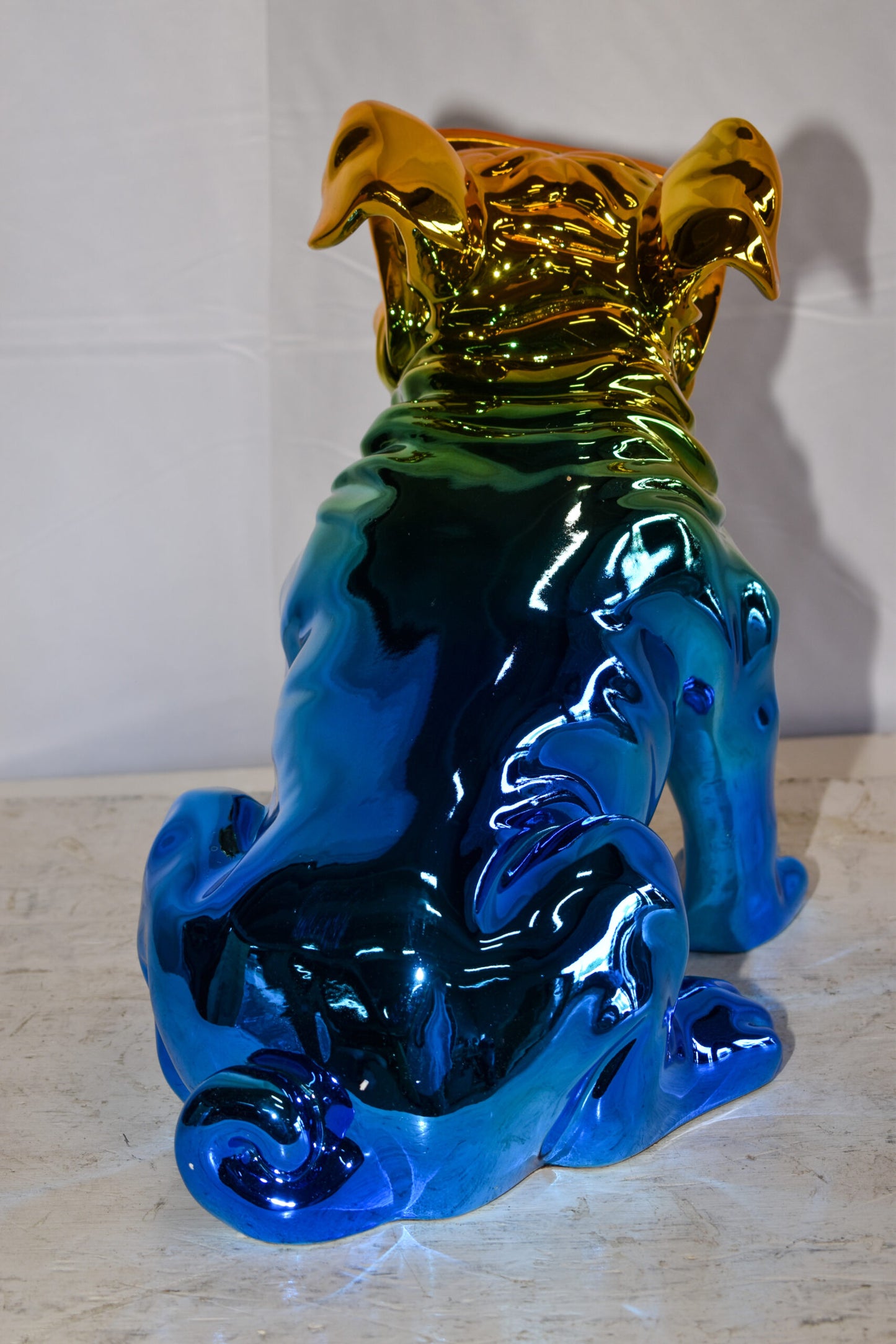 Ombre Blue Chrome Colored Bulldog Resin Statue 16" x 9" x 13"H
