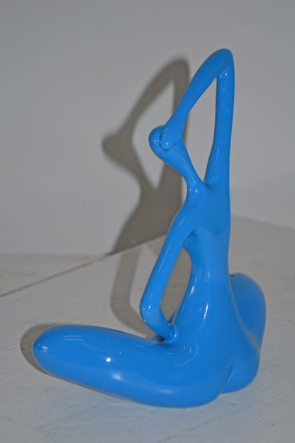 Modern Art Blue Ballet Dancer Sitting Resin Statue - Size: 9"L x 5"W x 11"H.