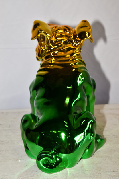 Ombre Green Chrome Colored Bulldog Resin Statue 16" x 9" x 13"H