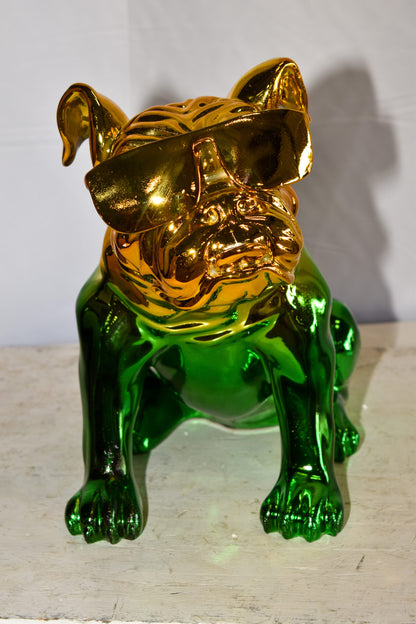 Ombre Green Chrome Colored Bulldog Resin Statue 16" x 9" x 13"H