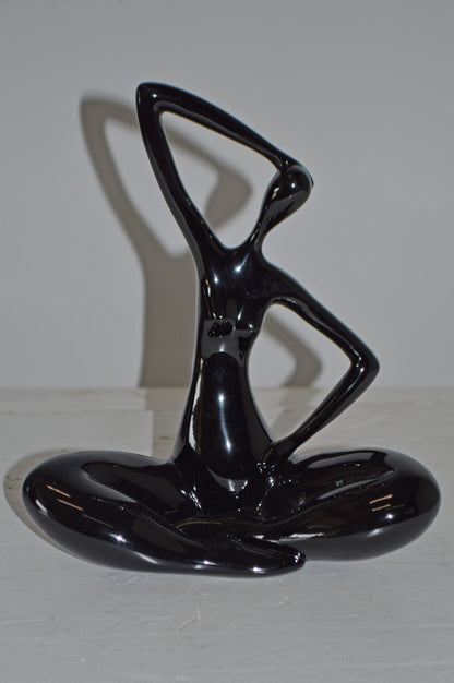 Modern Art Black Ballet Dancer Sitting Resin Statue - Size: 9"L x 5"W x 11"H.