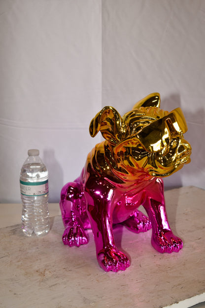 Ombre Pink Chrome Colored Bulldog Resin Statue 16" x 9" x 13"H