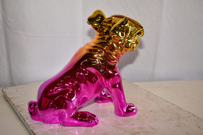Ombre Pink Chrome Colored Bulldog Resin Statue 16" x 9" x 13"H