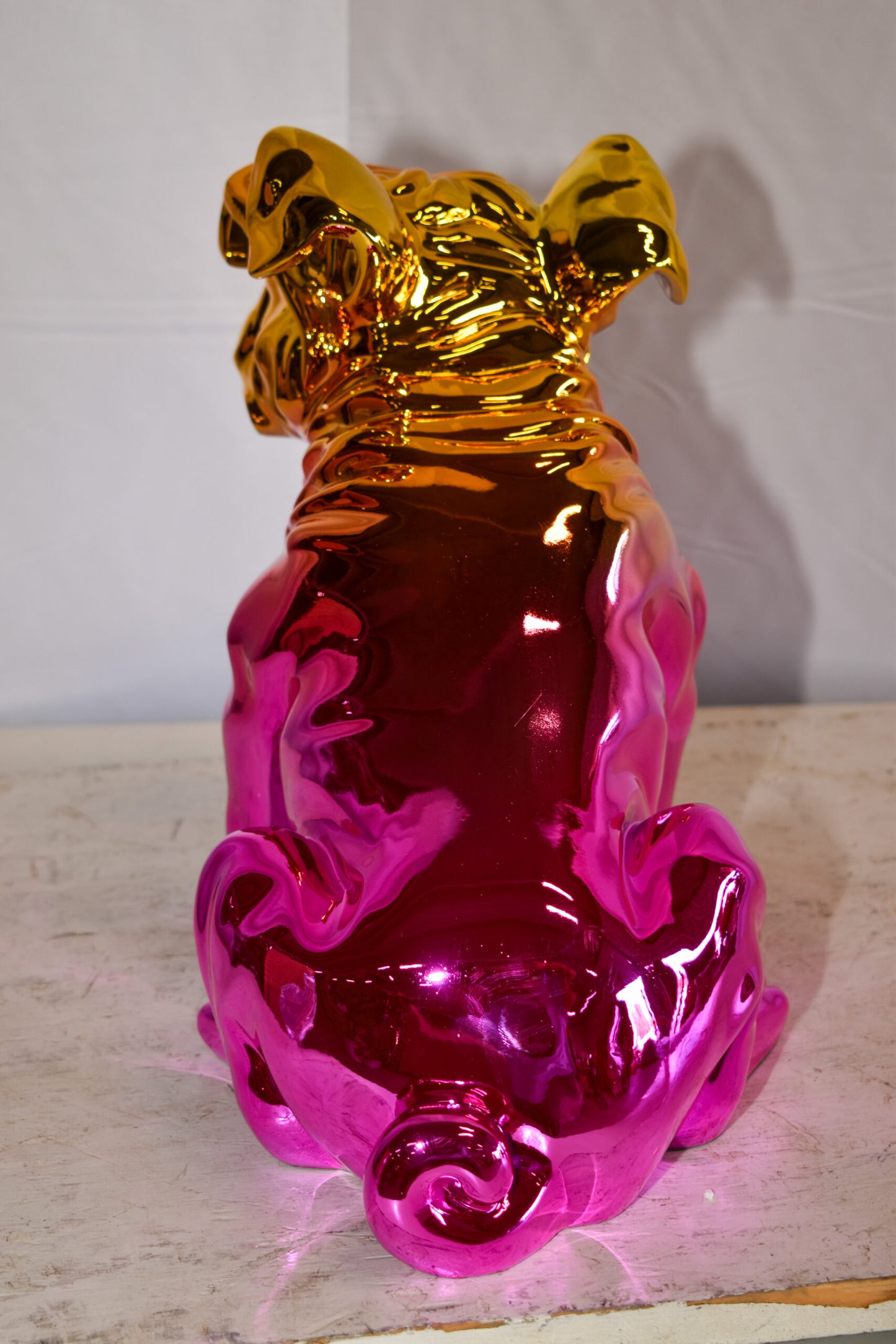 Ombre Pink Chrome Colored Bulldog Resin Statue 16" x 9" x 13"H