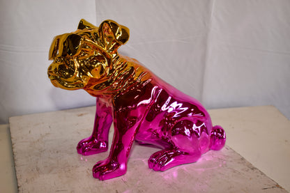 Ombre Pink Chrome Colored Bulldog Resin Statue 16" x 9" x 13"H