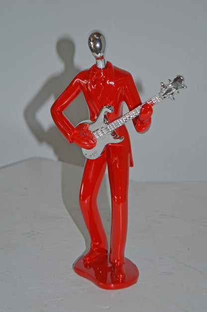Modern Art Red and Chrome Man Playing Guitar Resin Statue - Size: 7" x 3" x 11"H