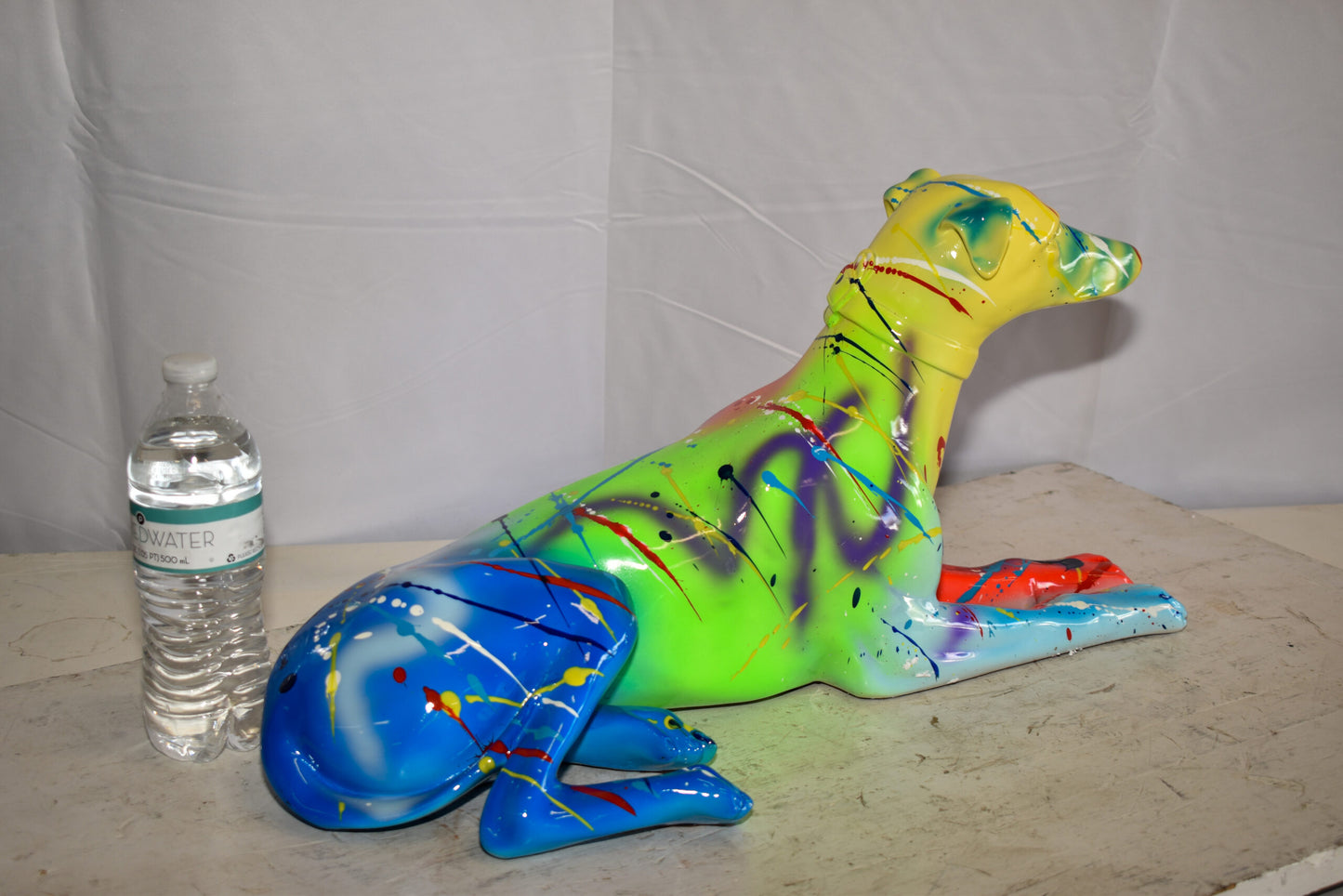 Modern Graffiti Sitting Greyhound Dog Resin Statue 19" x 9" x 12"H