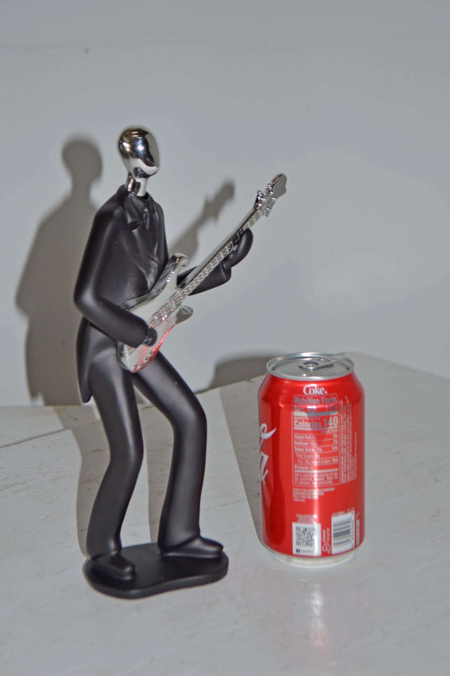 Modern Art Black and Chrome Man Playing Guitar Resin Statue - Size: 7"x3"x11"H