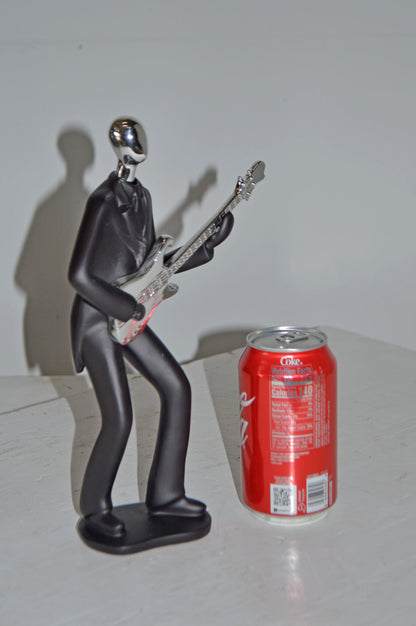 Modern Art Black and Chrome Man Playing Guitar Resin Statue - Size: 7"x3"x11"H