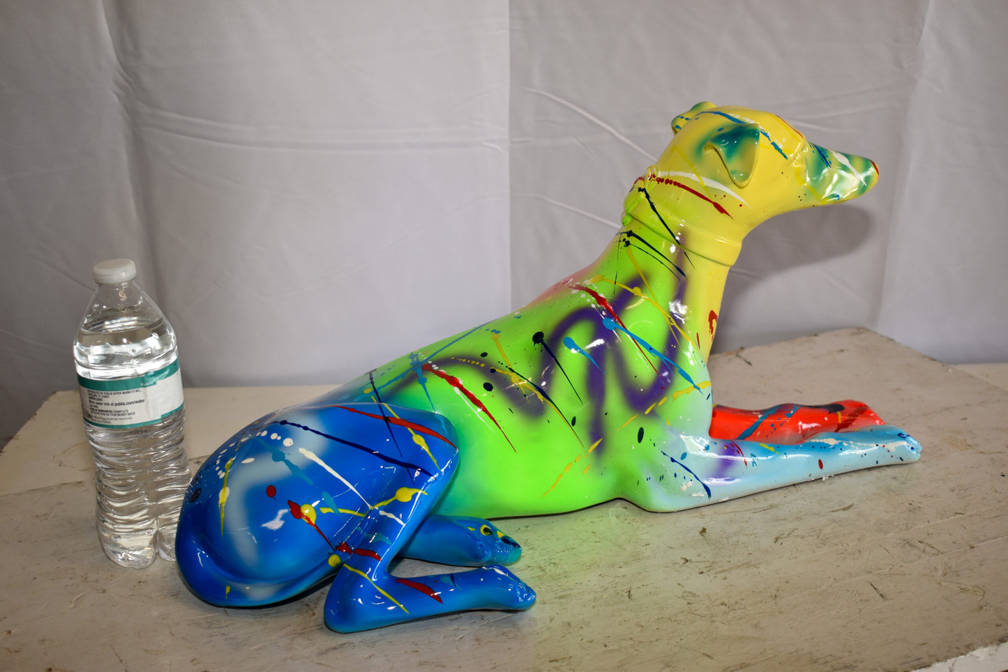Modern Graffiti Sitting Greyhound Dog Resin Statue 19" x 9" x 12"H
