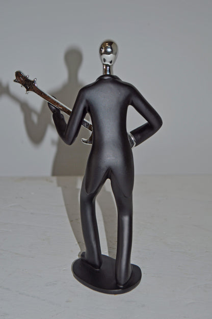 Modern Art Black and Chrome Man Playing Guitar Resin Statue - Size: 7"x3"x11"H