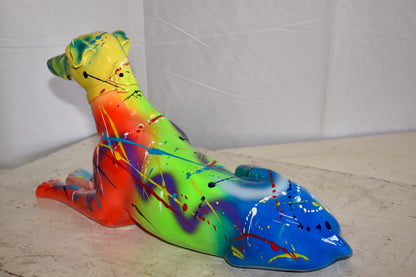 Modern Graffiti Sitting Greyhound Dog Resin Statue 19" x 9" x 12"H