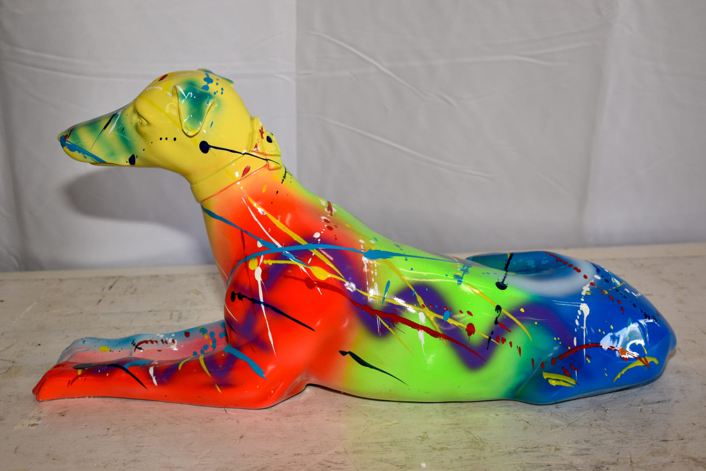 Modern Graffiti Sitting Greyhound Dog Resin Statue 19" x 9" x 12"H