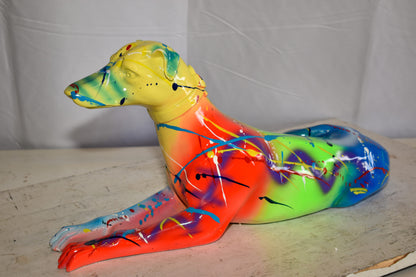 Modern Graffiti Sitting Greyhound Dog Resin Statue 19" x 9" x 12"H