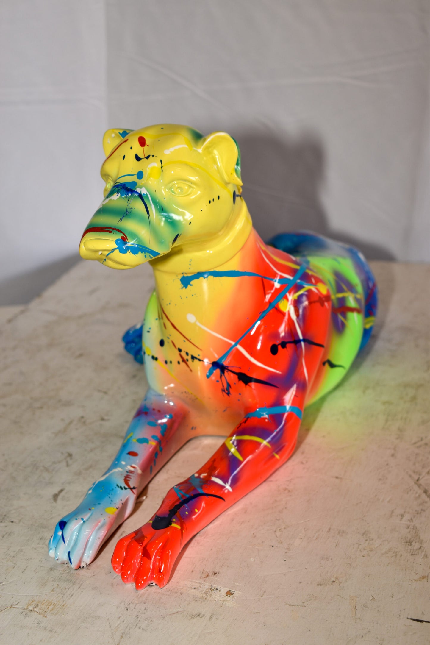 Modern Graffiti Sitting Greyhound Dog Resin Statue 19" x 9" x 12"H