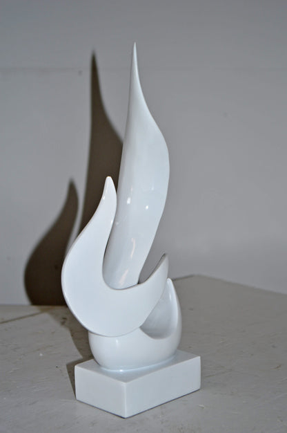 Modern Art Abstract of Fire White Resin Statue - Size: 6"L x 3"W x 12"H.