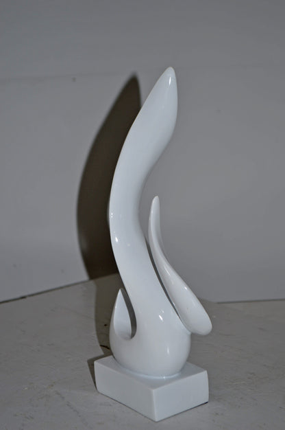Modern Art Abstract of Fire White Resin Statue - Size: 6"L x 3"W x 12"H.