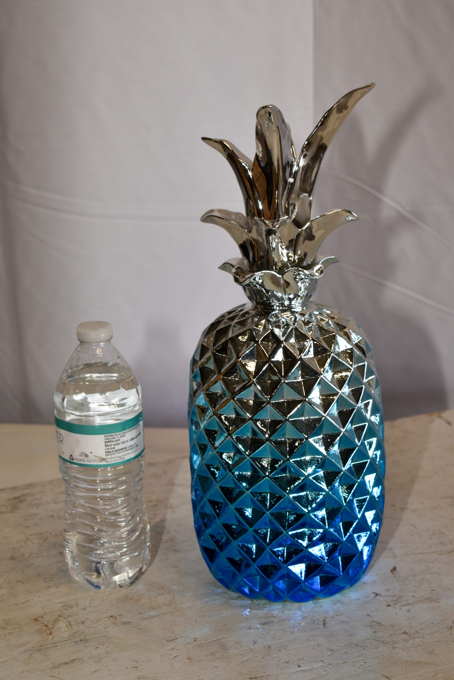 Ombre Blue Chrome Pineapple Resin Statue 6" x 6" x 15"H