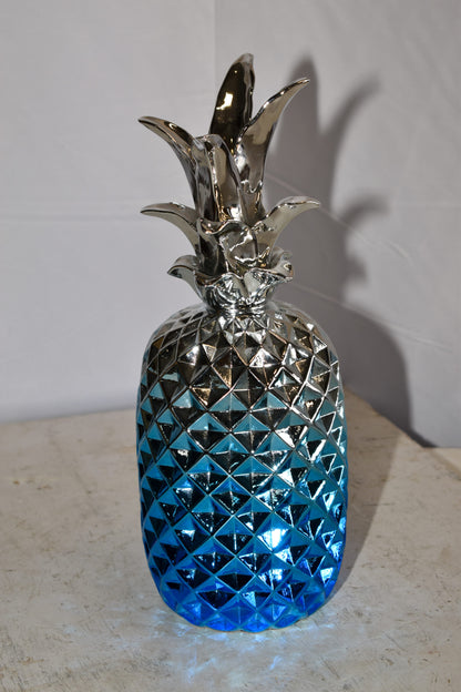 Ombre Blue Chrome Pineapple Resin Statue 6" x 6" x 15"H