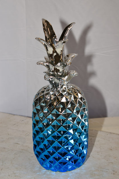 Ombre Blue Chrome Pineapple Resin Statue 6" x 6" x 15"H