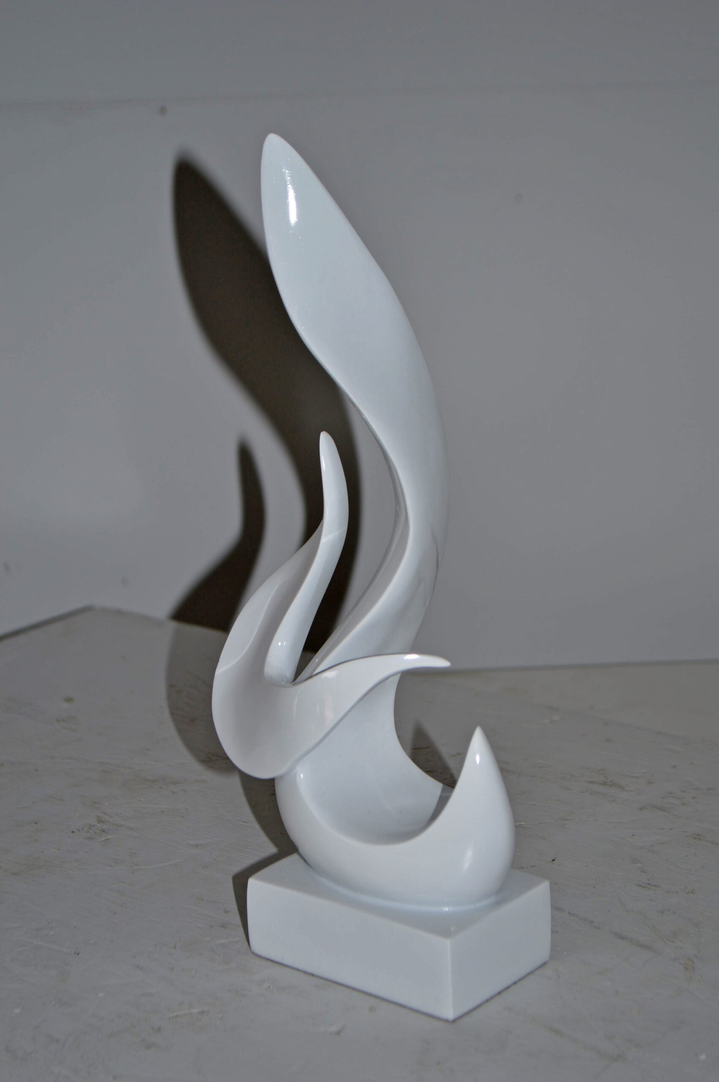 Modern Art Abstract of Fire White Resin Statue - Size: 6"L x 3"W x 12"H.