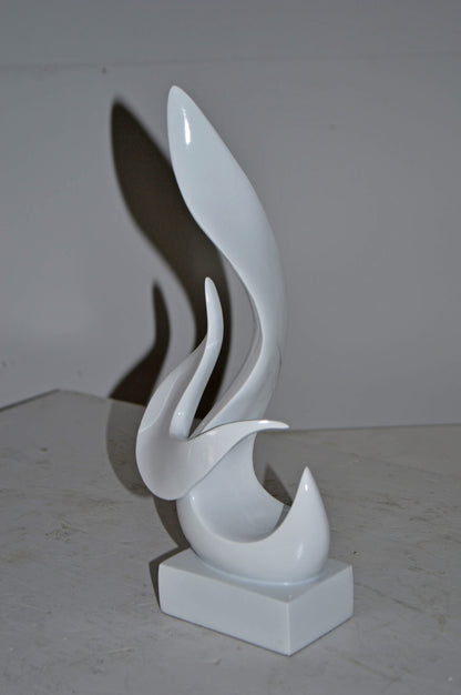 Modern Art Abstract of Fire White Resin Statue - Size: 6"L x 3"W x 12"H.