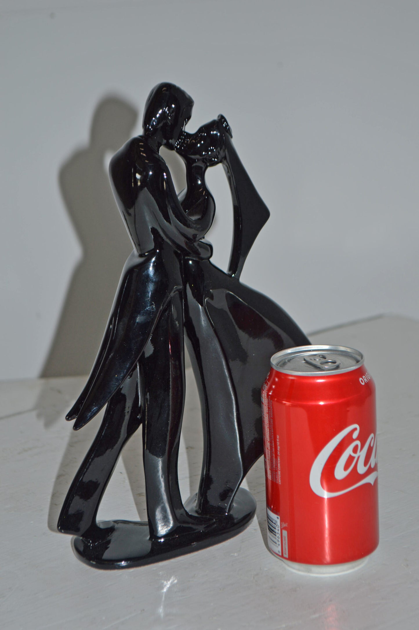 Bride and Groom Black Resin Statue Modern Art - Size: 3"L x 9"W x 12"H.