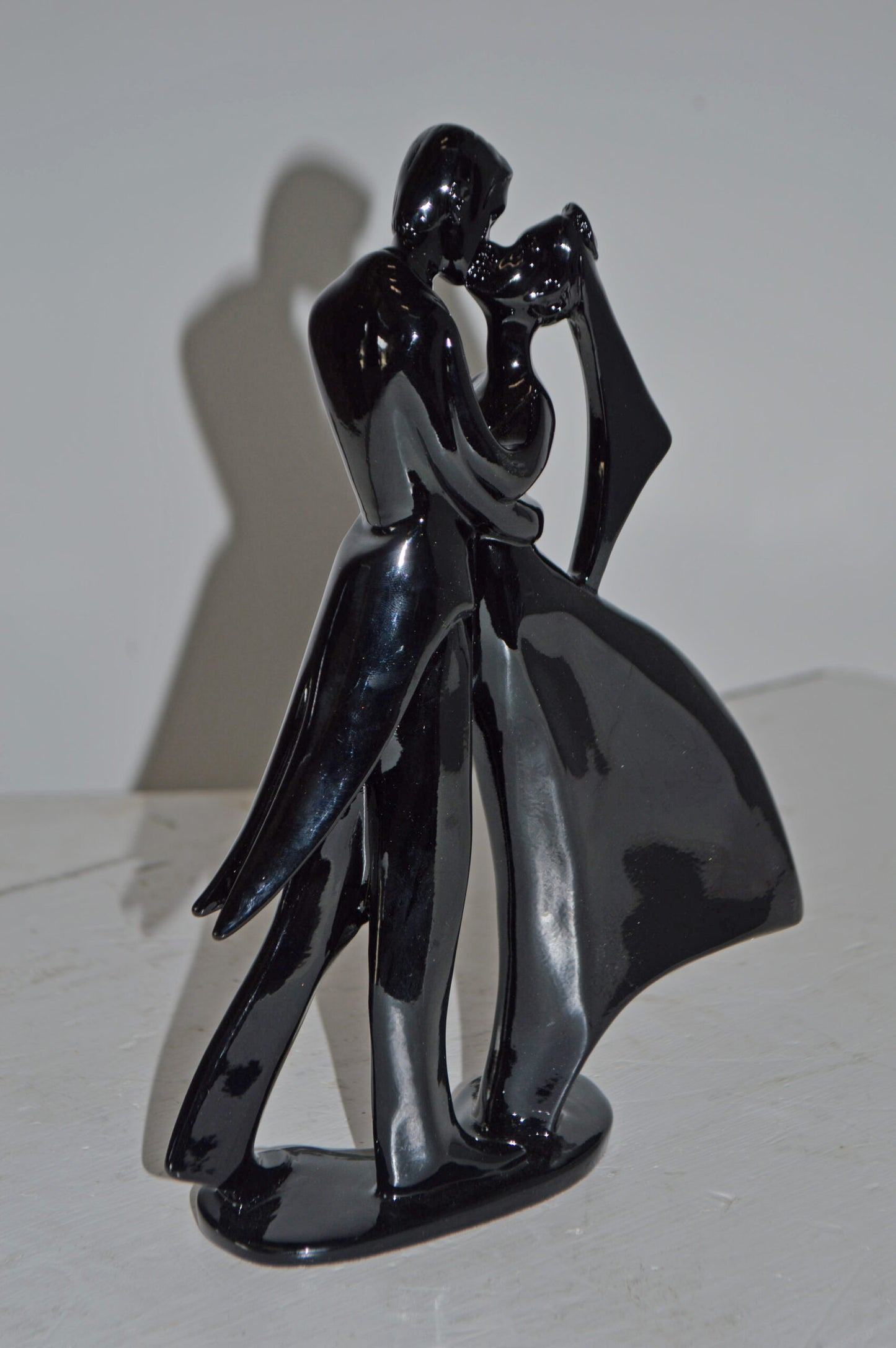 Bride and Groom Black Resin Statue Modern Art - Size: 3"L x 9"W x 12"H.