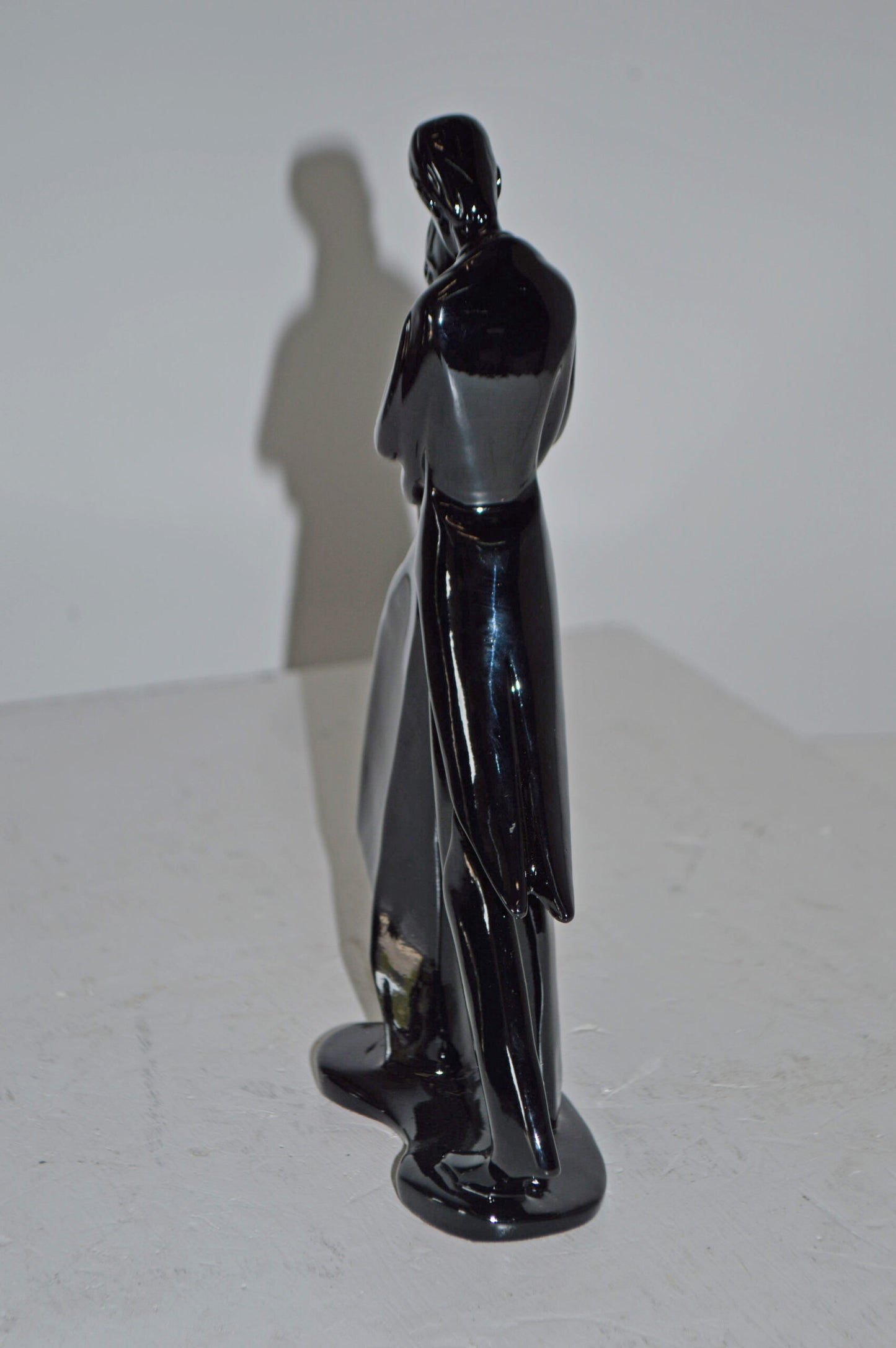 Bride and Groom Black Resin Statue Modern Art - Size: 3"L x 9"W x 12"H.