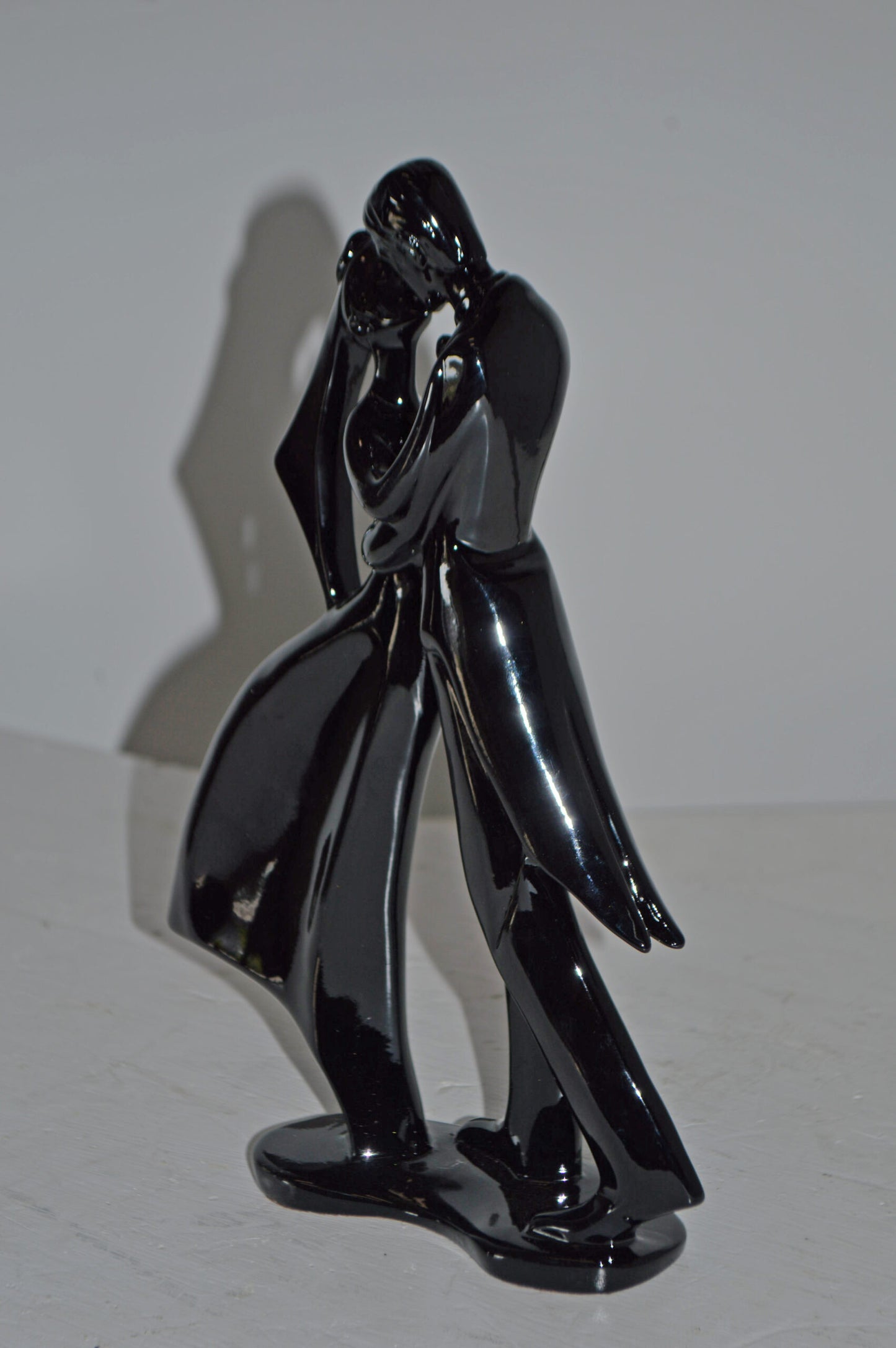 Bride and Groom Black Resin Statue Modern Art - Size: 3"L x 9"W x 12"H.