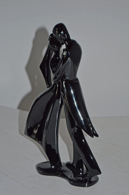 Bride and Groom Black Resin Statue Modern Art - Size: 3"L x 9"W x 12"H.