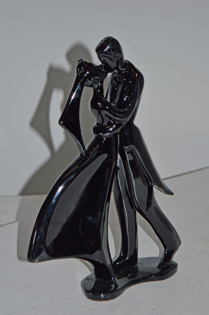 Bride and Groom Black Resin Statue Modern Art - Size: 3"L x 9"W x 12"H.