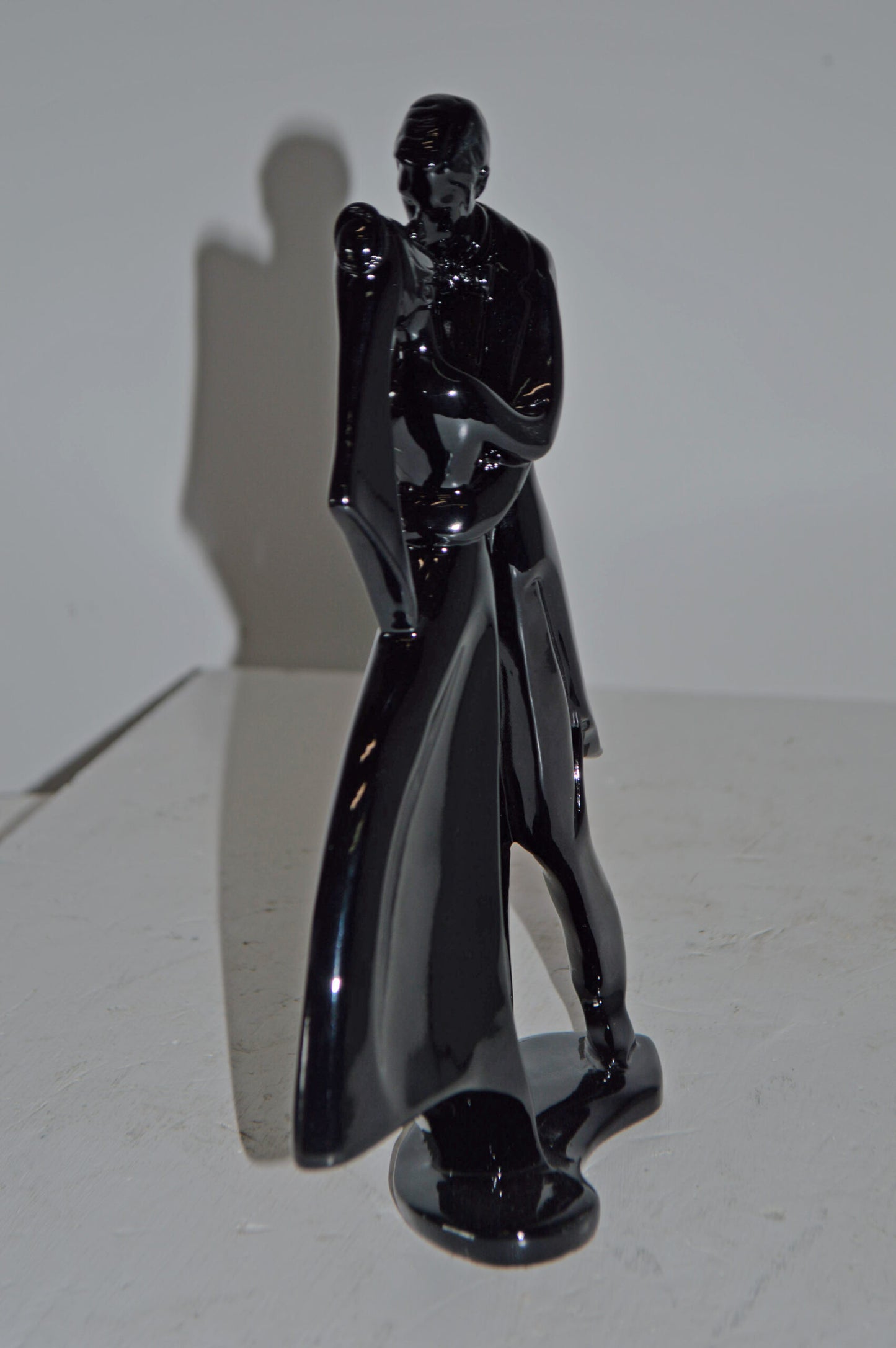 Bride and Groom Black Resin Statue Modern Art - Size: 3"L x 9"W x 12"H.