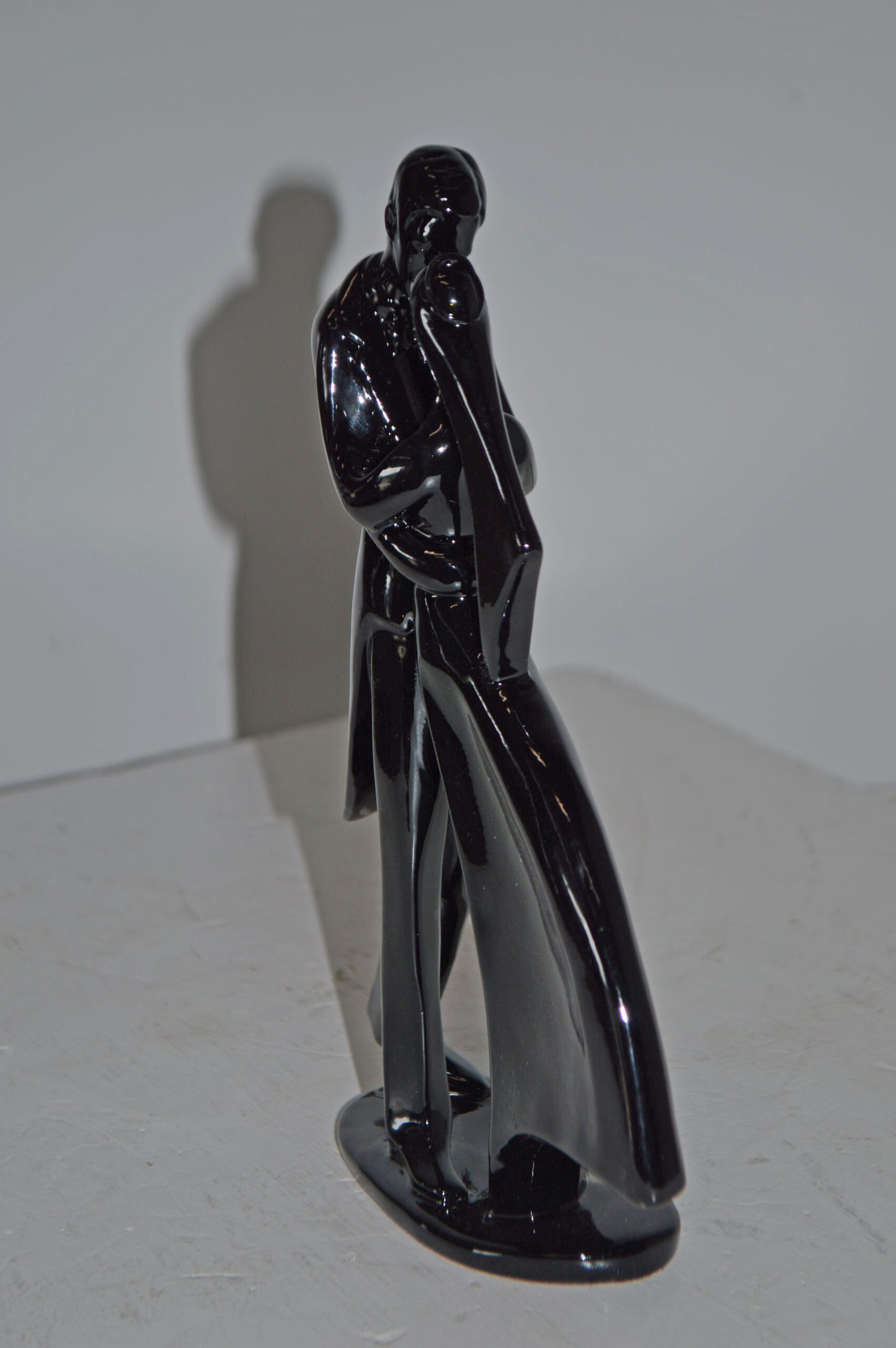 Bride and Groom Black Resin Statue Modern Art - Size: 3"L x 9"W x 12"H.