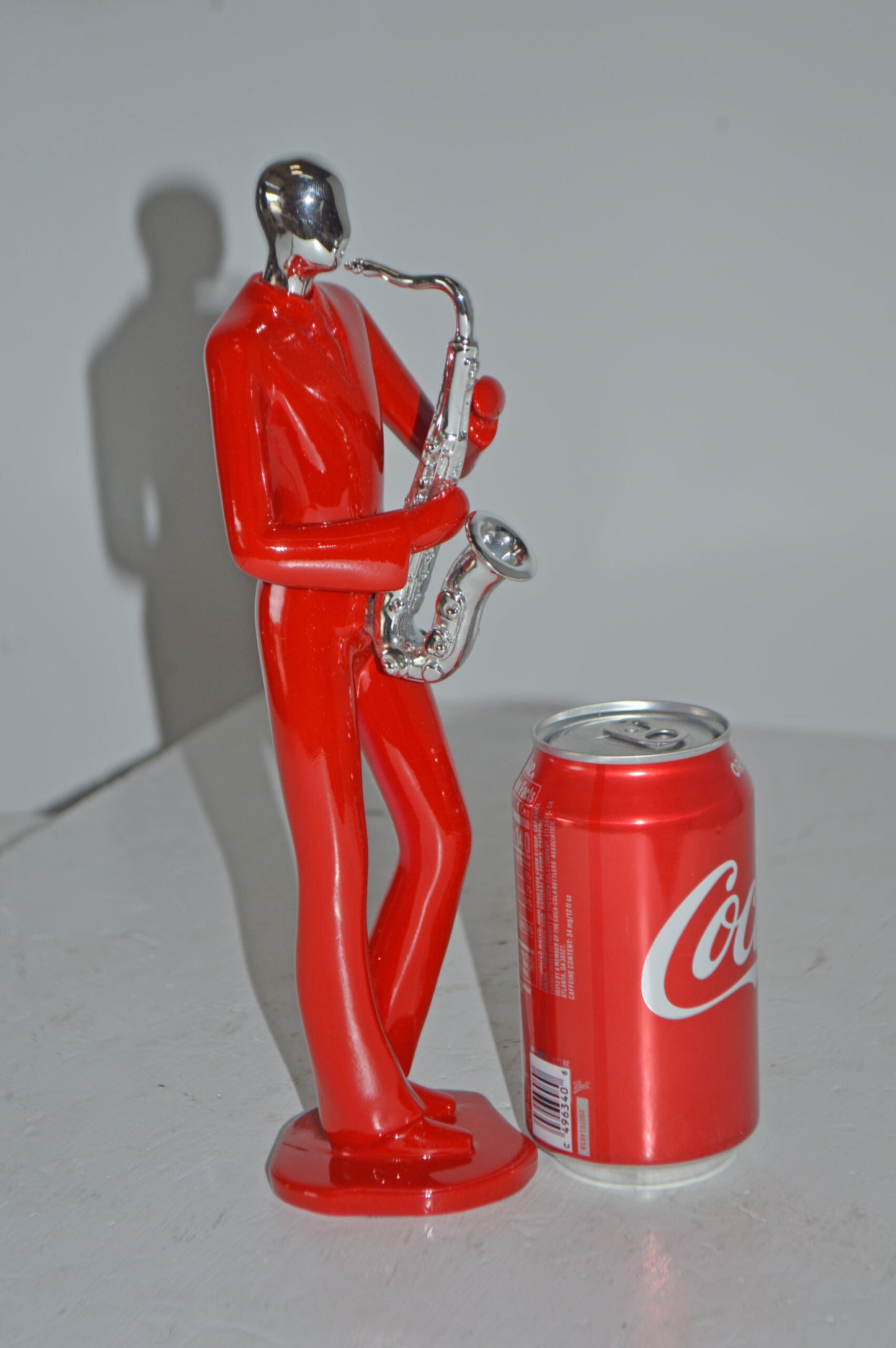 Modern Art Red and Chrome Man Play Saxophone Resin Statue - Size: 4" x 3" x 11"H