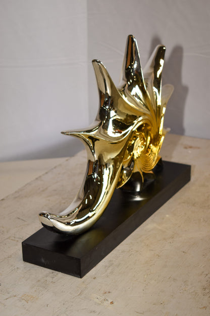 Gold Sea Urchin Resin Statue on Black Base 12" x 3" x 10"H