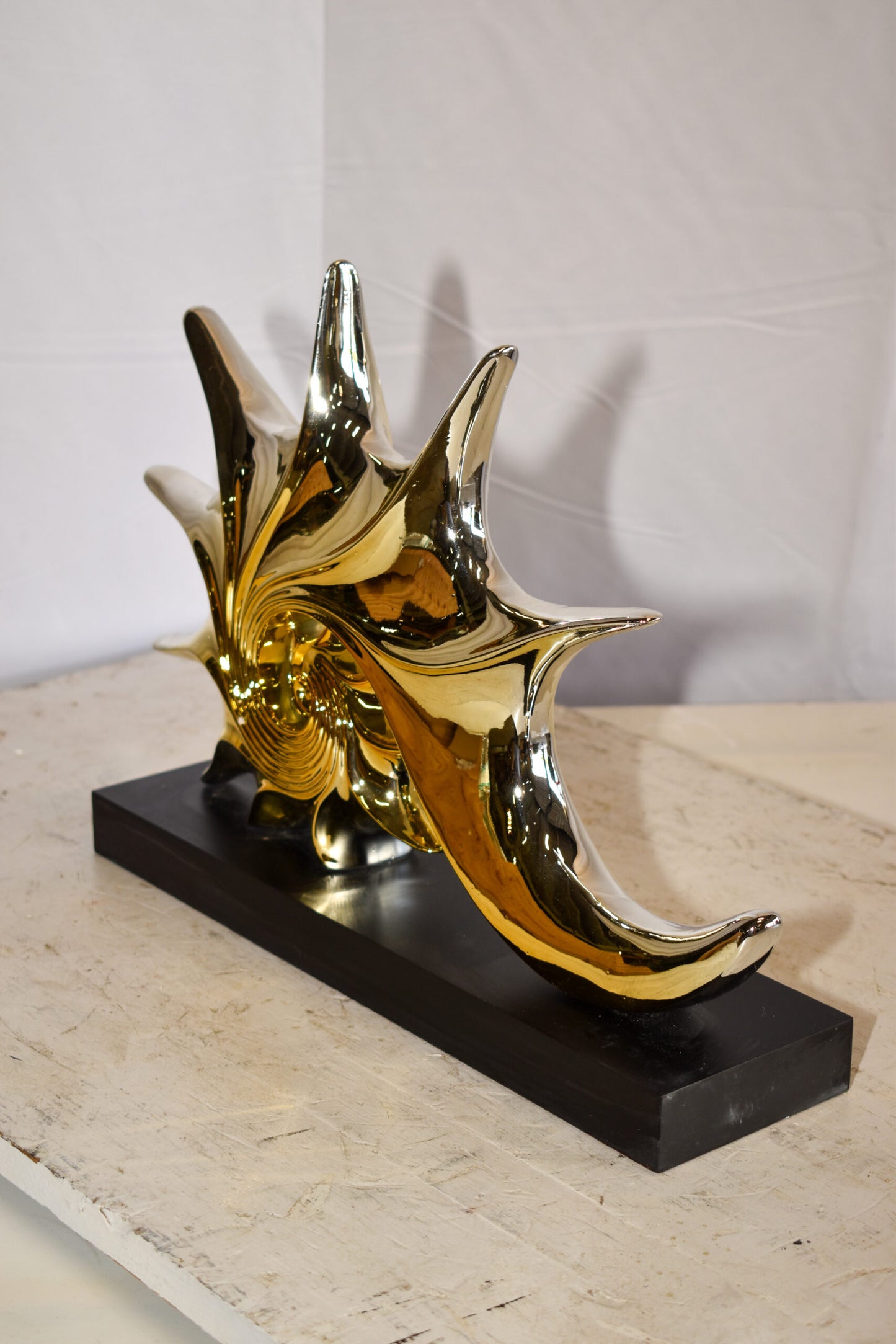 Gold Sea Urchin Resin Statue on Black Base 12" x 3" x 10"H