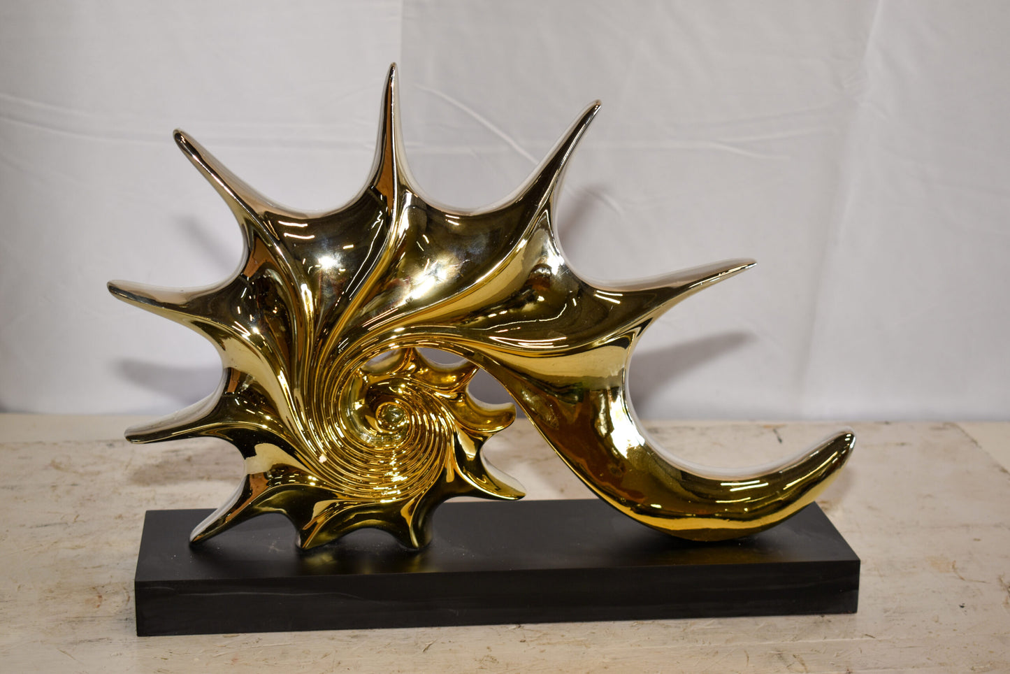 Gold Sea Urchin Resin Statue on Black Base 12" x 3" x 10"H