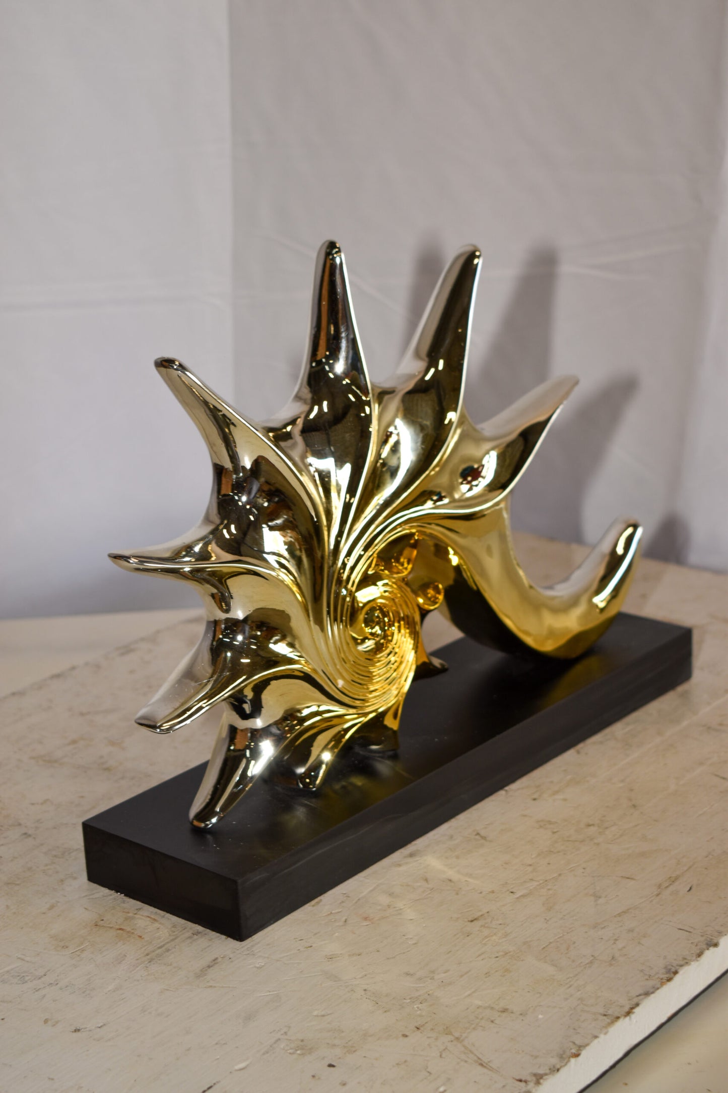 Gold Sea Urchin Resin Statue on Black Base 12" x 3" x 10"H