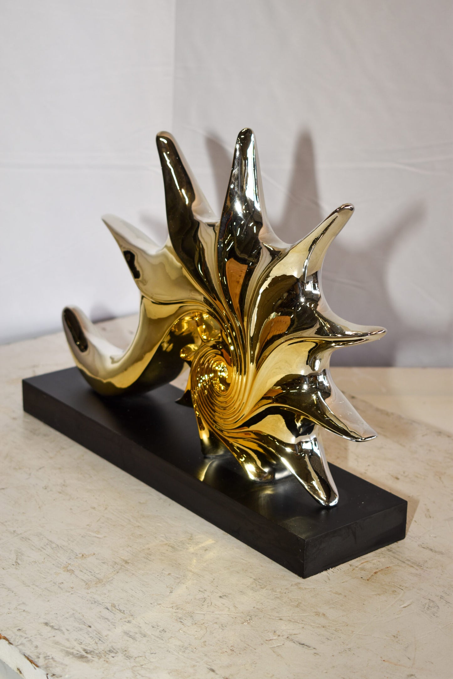 Gold Sea Urchin Resin Statue on Black Base 12" x 3" x 10"H