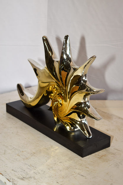 Gold Sea Urchin Resin Statue on Black Base 12" x 3" x 10"H