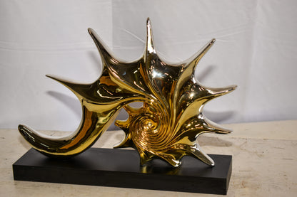 Gold Sea Urchin Resin Statue on Black Base 12" x 3" x 10"H