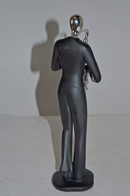 Modern Art Black and Chrome Man Play Saxophone Resin Statue - Size: 4"x3"x11"H